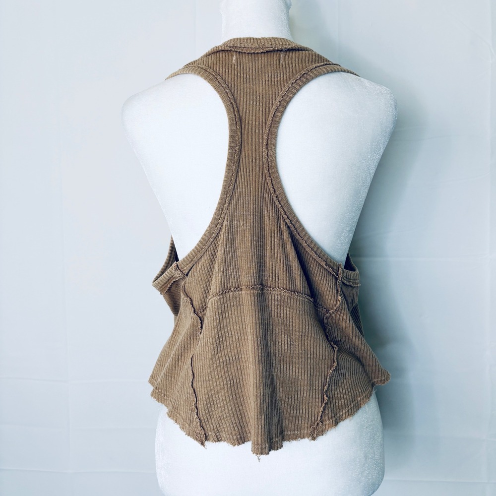 We The Free Tank Top Ribbed Half Zip Racerback Large Brown Womens Boho Bohemiian - Picture 4 of 9